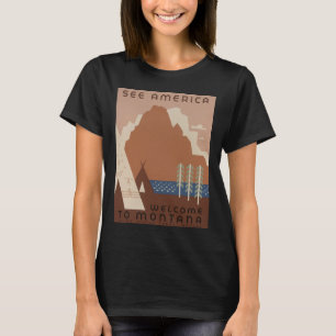 Camiseta Estado de Montana: Tribos Indígenas, Montanhas, Pr