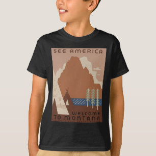 Camiseta Estado de Montana: Tribos Indígenas, Montanhas, Pr