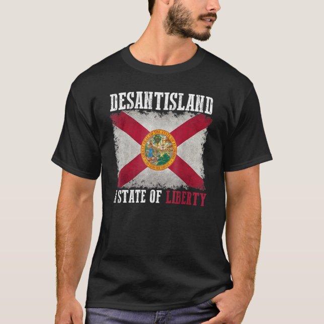 Camiseta Estado Desantisland Da Liberdade, Flórida Mapa Fl  (Frente)