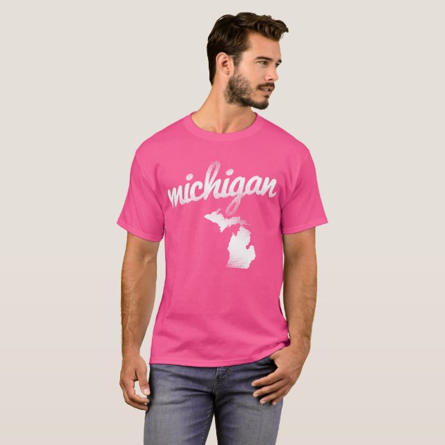 Camiseta Estado do Michigan no rosa (Frente Completa)