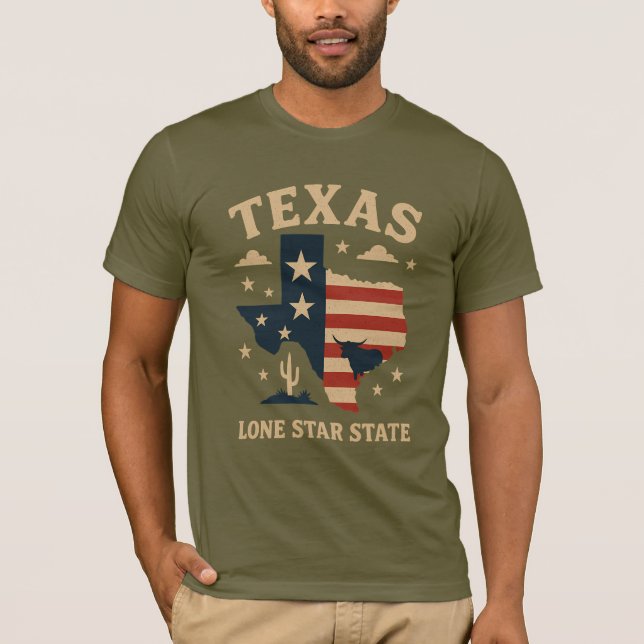 Camiseta Estado do Texas Lone Star - Símbolo de Força e Ide (Frente)