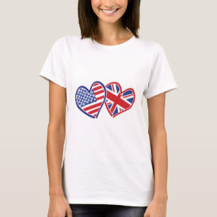 Camiseta Estados Unidos e Reino Unido Flag Hearts
