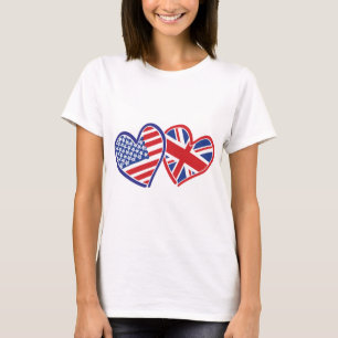Camiseta Estados Unidos e Reino Unido Flag Hearts
