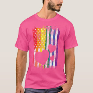 Camiseta Estados Unidos Flag Hearts LGBTQ Rainbow Flag Gay