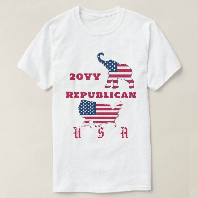 Camiseta Estados Unidos Mapeiam Elefante do Partido Republi (Frente do Design)
