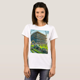 Camiseta estaleiro com uma grua e um edifício