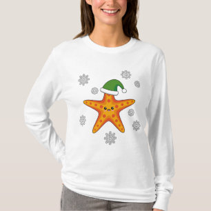 Camiseta Estaleiro do Natal Kawaii no padrão azul de búfalo