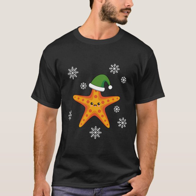 Camiseta Estaleiro do Natal Kawaii no padrão azul de búfalo (Frente)