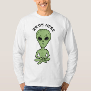 Camiseta Estamos aqui invasão de Alienígenas OVNI Extra Ter