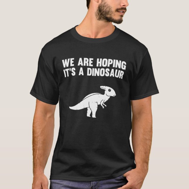 Camiseta Estamos esperando um anúncio de gravidez do dinoss (Frente)