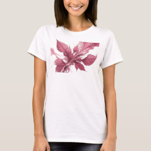 Camiseta Estampa Criativa de Folhas Abstratas Rosa Fresca