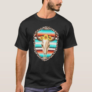 Camiseta Estampa de crânio de vaca Serape Girassol Leopardo