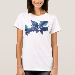 Camiseta Estampa de Moda de Folhas Abstratas Azul-Marinho V