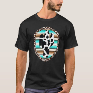 Camiseta Estampa de Vaca Serape Cacto Estampa de Leopardo T