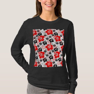Camiseta Estampa Floral Hibisco Tropical Preto Vermelho