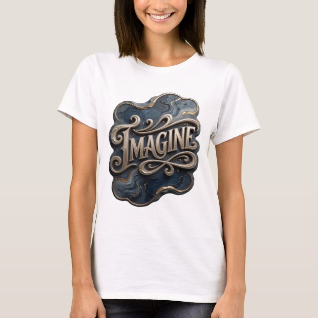Camiseta Estampa IMAGINE em Ouro Moderno (Frente)