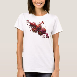Camiseta Estampa Ousada de Maçã Abstrata Vermelha em Moda