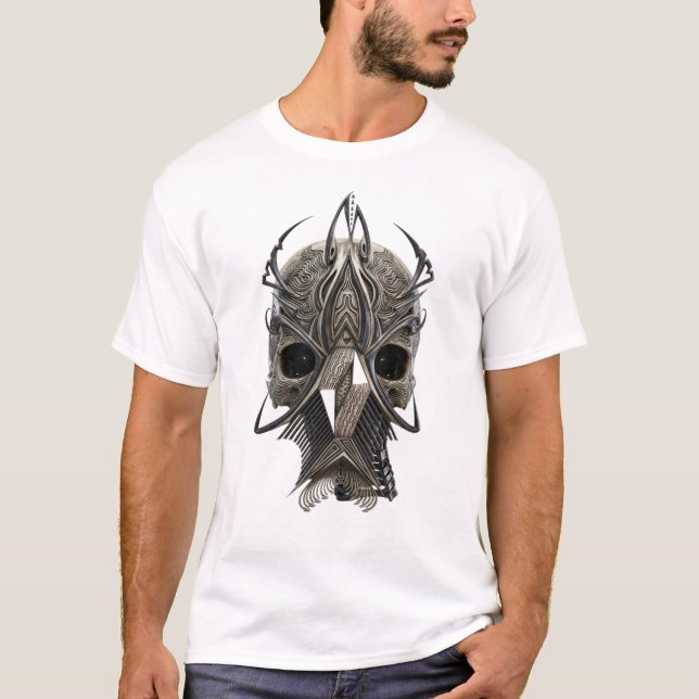 Camiseta Estampada com Crânio Tribal Gótico (Frente)
