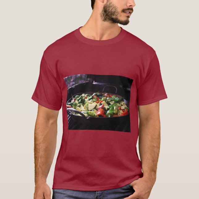 Camiseta Estampada de Panela de Legumes Sizzling (Frente)