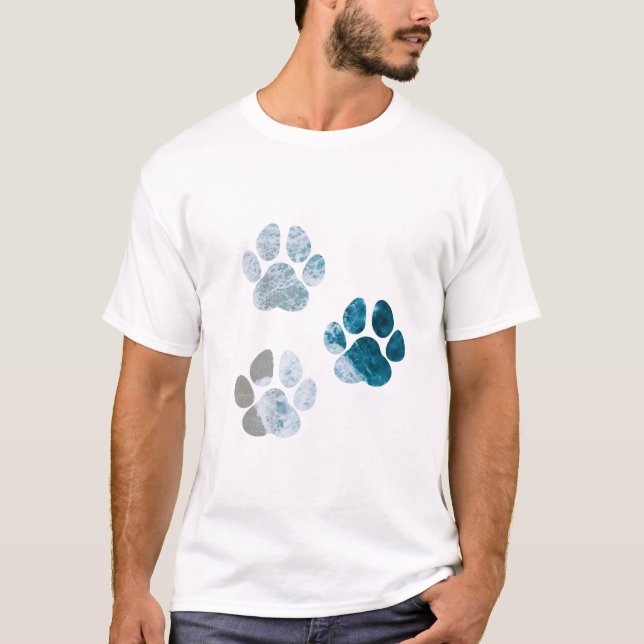 Camiseta Estampas de pata de cão - Ondas de praia e areia (Frente)