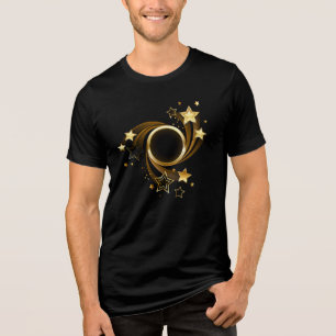 Camiseta Estandarte Redondo com Estrelas Douradas em Preto