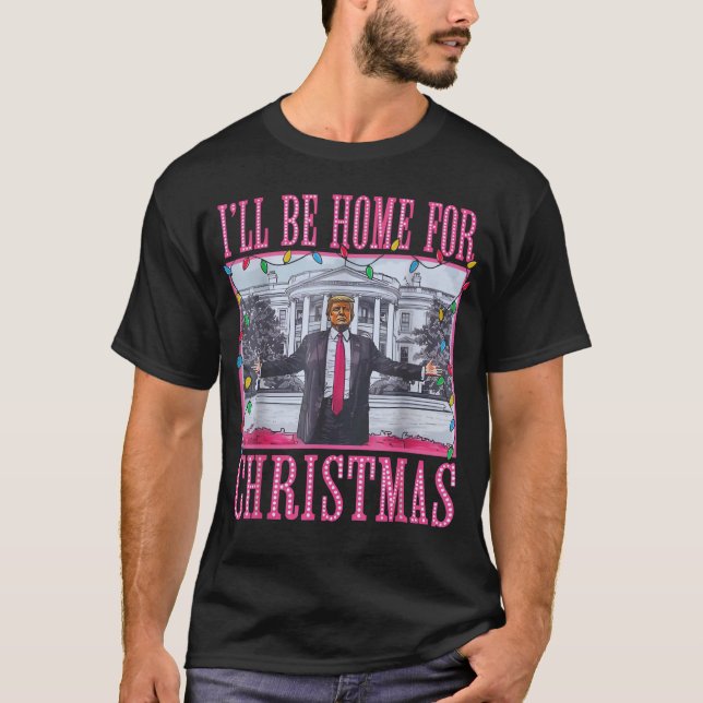 Camiseta Estarei Em Casa Para O Natal Engraçado Trump Santa (Frente)