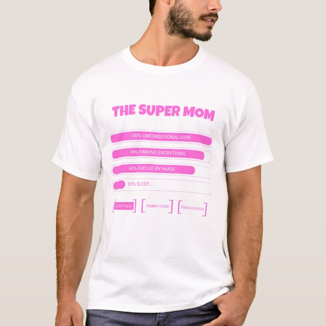 Camiseta Estatísticas de Super Mãe Rosa Fofa - Mar (Frente)