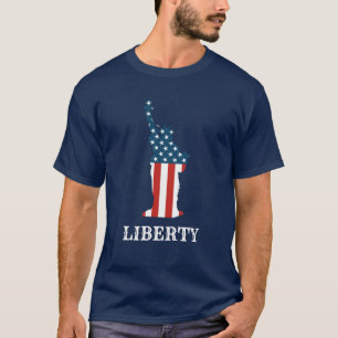 Camiseta Estátua Americana Patriótica das Estrelas da Lib