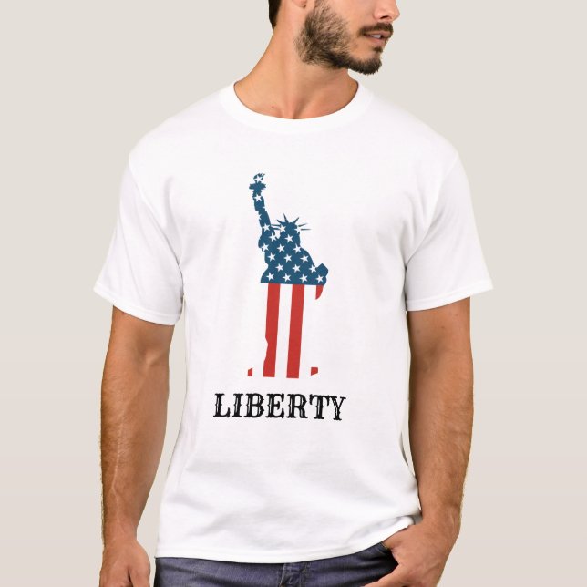 Camiseta Estátua Americana Patriótica das Estrelas da Liber (Frente)
