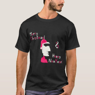 Camiseta Estátua da ilha da Páscoa de Natal em arte de pixe