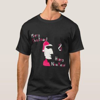 Camiseta Estátua da ilha da Páscoa de Natal em arte de pixe