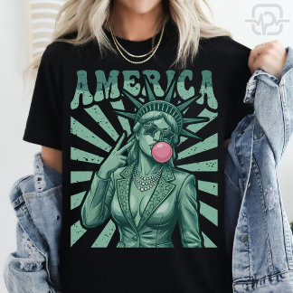 Camiseta Estátua da Liberdade Americana Chiclete Patriótico
