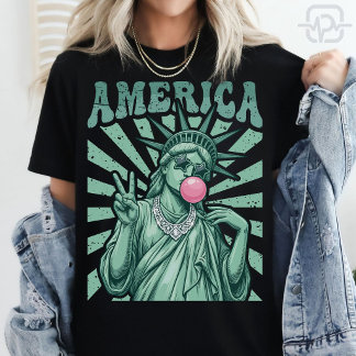 Camiseta Estátua da Liberdade Americana Chiclete Patriótico