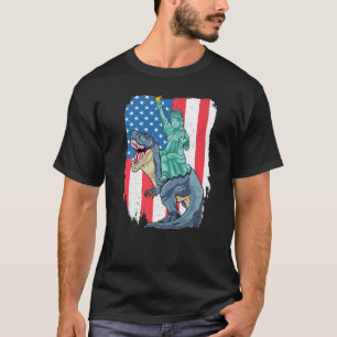 Camiseta Estátua Da Liberdade Andando Dinossauro Patriótico