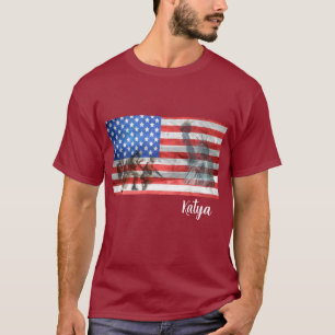 Camiseta Estátua da Liberdade, Bandeira Americana e Soldado
