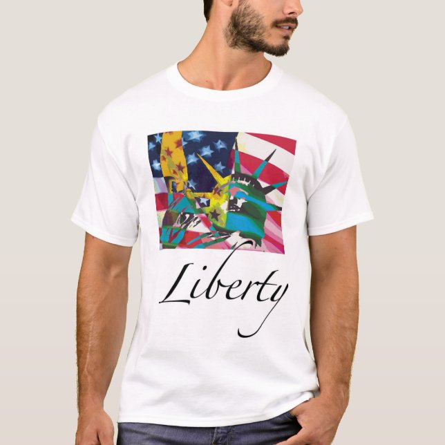 Camiseta Estátua da liberdade & bandeira Posterized (Frente)