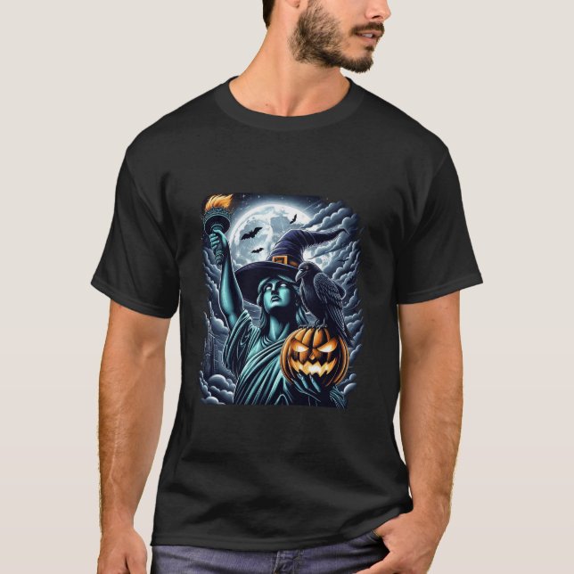 Camiseta Estátua da Liberdade Bruxa de Hat das Bruxas Spook (Frente)