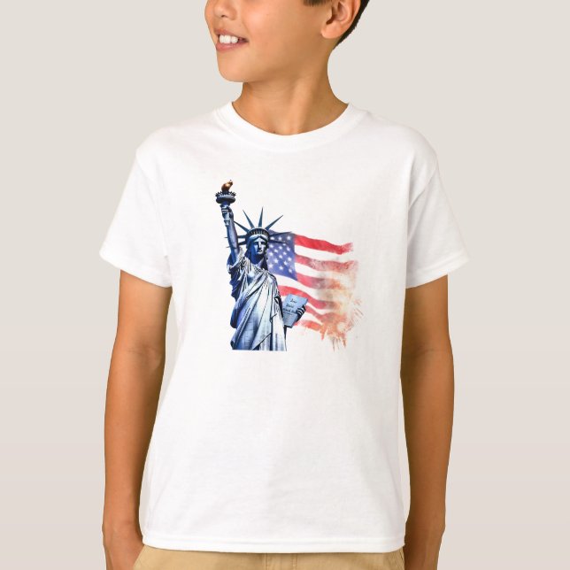 Camiseta Estátua da Liberdade com bandeira americana (Frente)