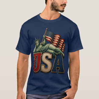 Camiseta Estátua da Liberdade da Bandeira Americana Patriót