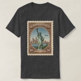 Camiseta Estátua da Liberdade de Selo Postal Antigo