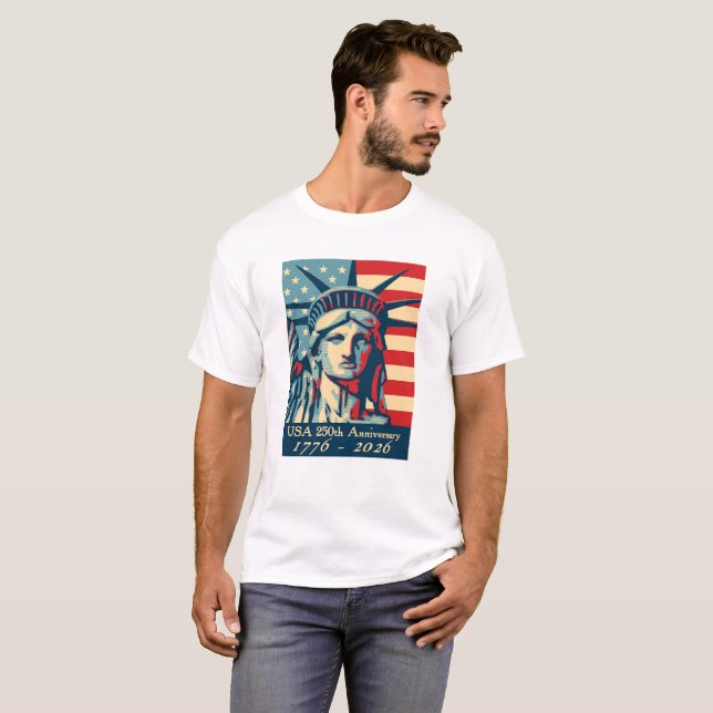Camiseta Estátua da liberdade do aniversário dos EUA 250th (Frente Completa)