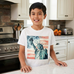 Camiseta Estátua da Liberdade em aquarela com bandeira amer