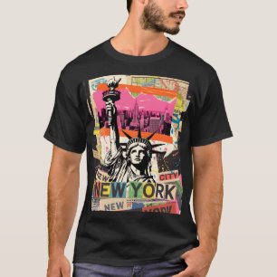 Camiseta Estátua da Liberdade em Colagem Retro Punk de Nova