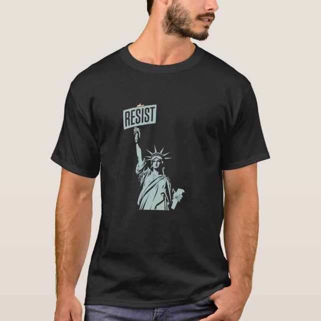 Camiseta Estátua da Liberdade Resistir Protesto Verde ficar (Frente)