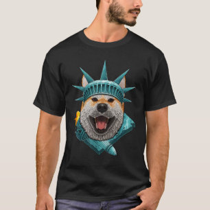 Camiseta Estátua Da Liberdade Shiba No Dia 4 De Julho Cacho