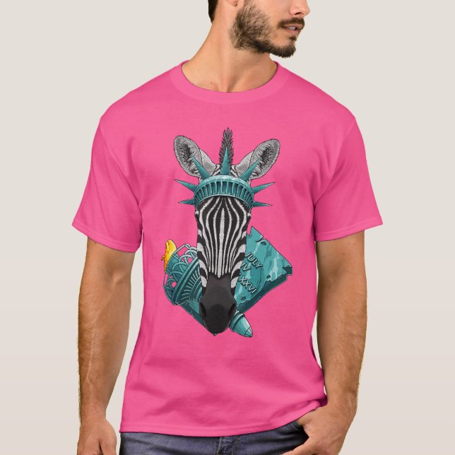 Camiseta Estátua Da Liberdade Zebra 4 De Julho Animal EUA A (Frente)