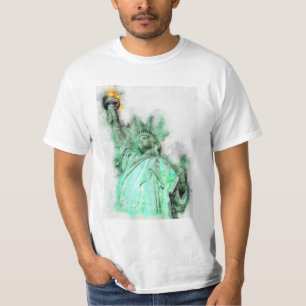 Camiseta Estátua da Liberty Watercolor Retrato de Fechament