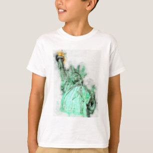 Camiseta Estátua da Liberty Watercolor Retrato de Fechament