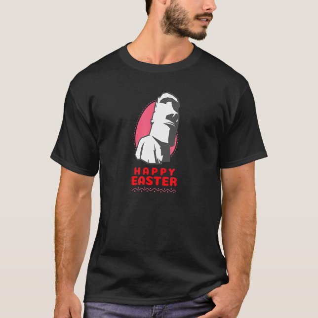 Camiseta Estátua das Ilhas de Páscoa com Páscoa felz pascoa (Frente)