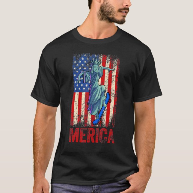 Camiseta Estátua De Patinação Da Liberdade 4 De Julho Menin (Frente)